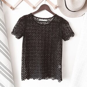 Madewell Hi-Line Black Lace Sheer Blouse